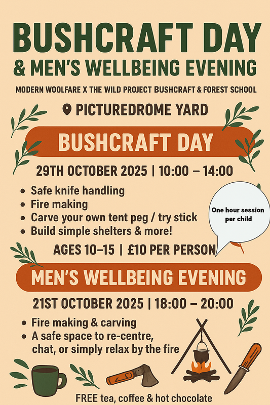 Modern Woolfare and The Wild Project Bushcraft & Forest School Announce Community Bushcraft and Wellbeing Events at Picturedrome
