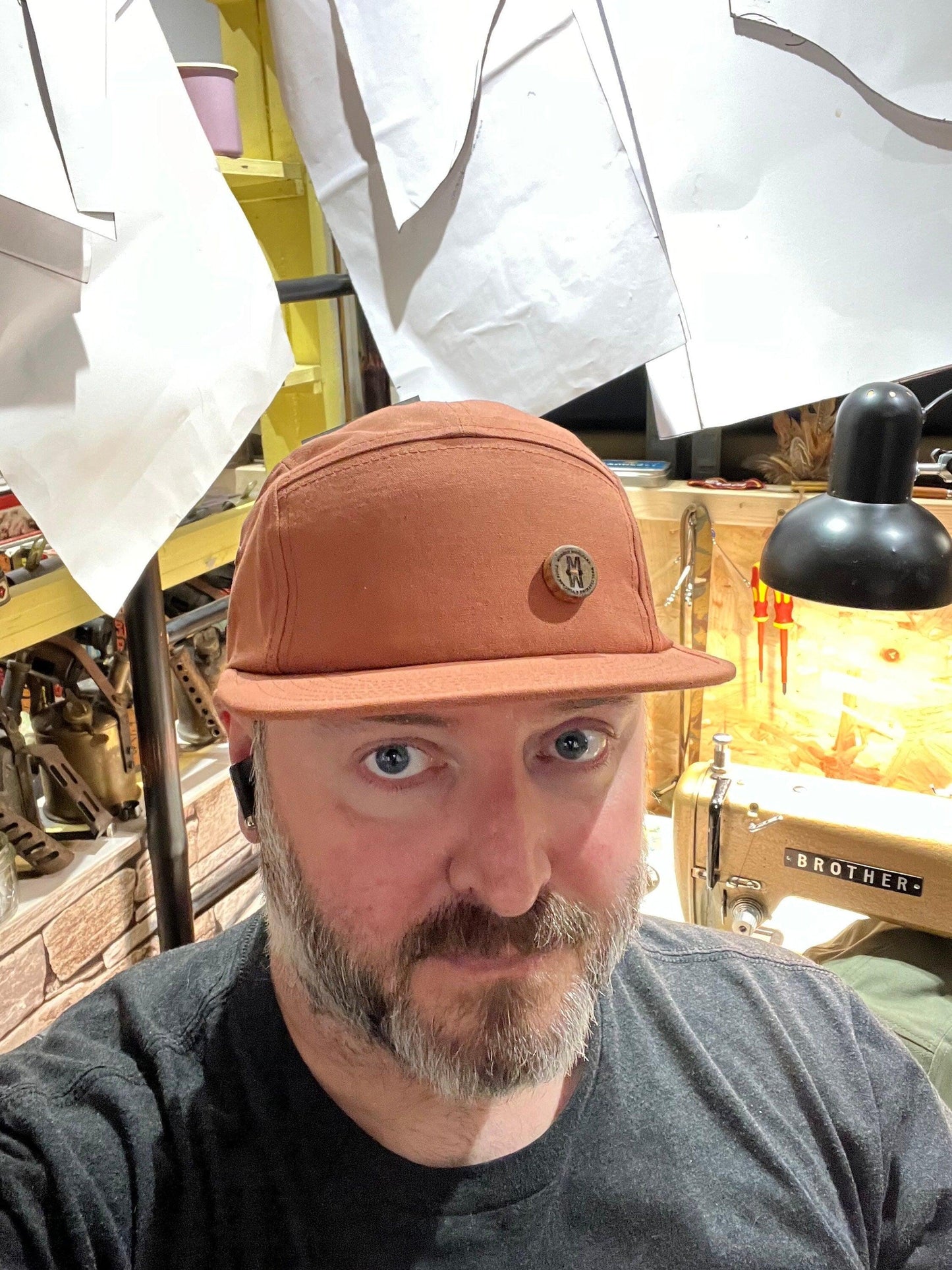 New - 5 Panel Cap with handmade Custom Button