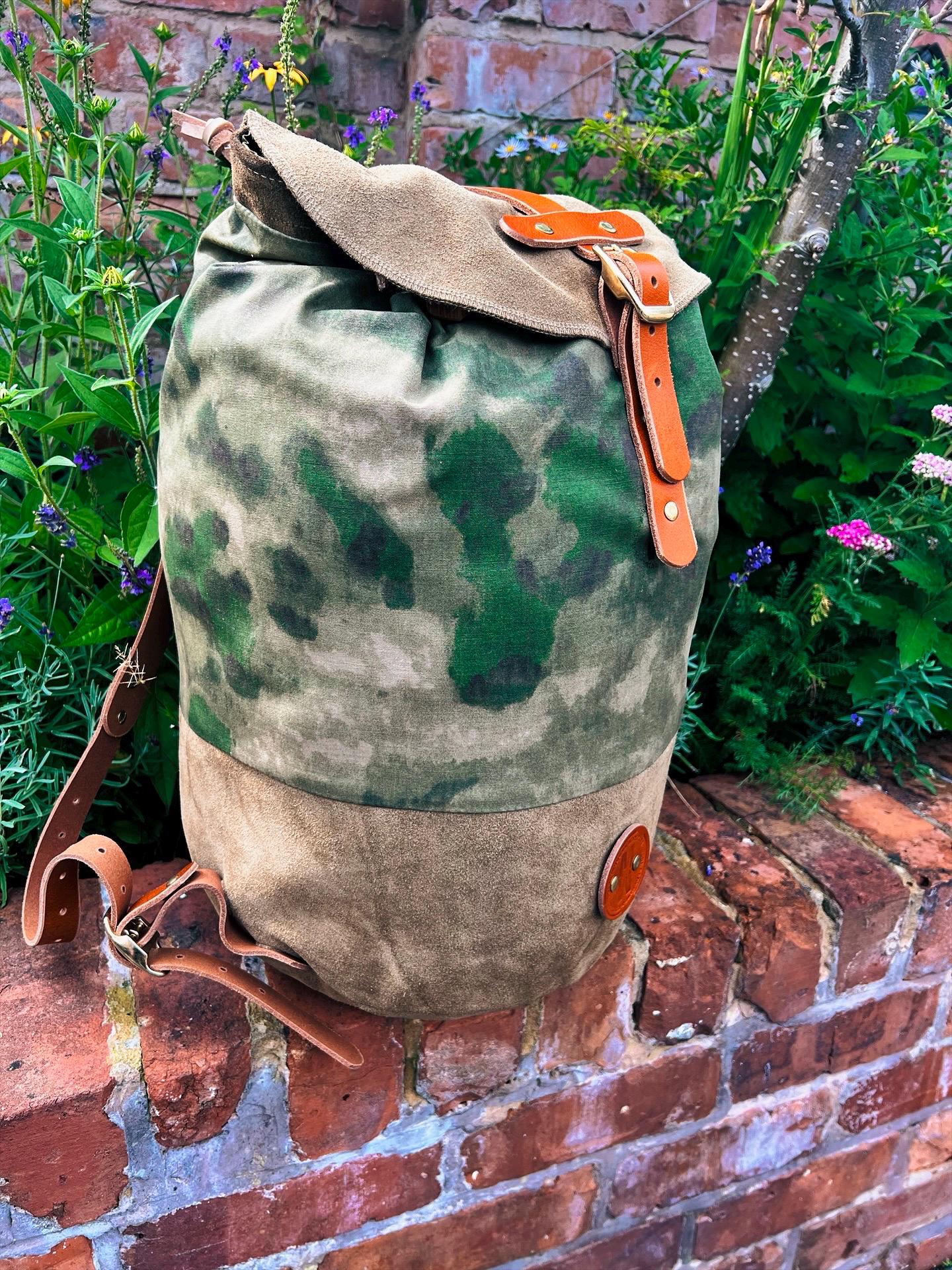 Handcrafted Leather & British Canvas Barrel Backpack – Bushcraft, Outdoors, Heritage Style
