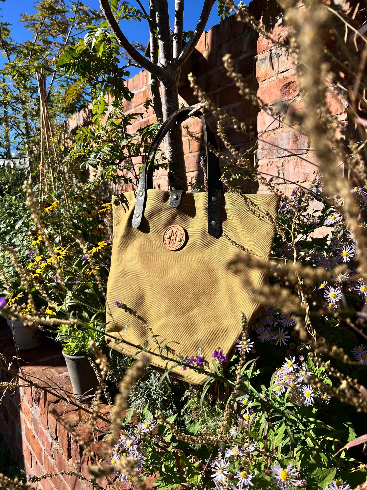 Handmade Heavy Canvas Tote Bag – Full Grain Leather & Brass Fittings – British Craftsmanship