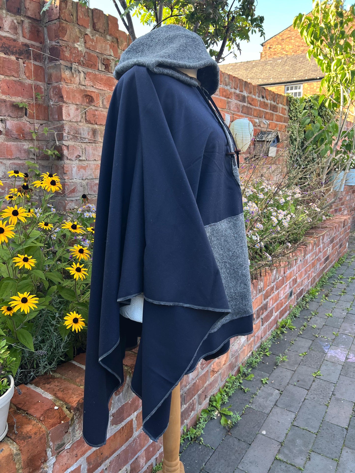 100% New Wool Poncho - Handmade from vintage fabrics