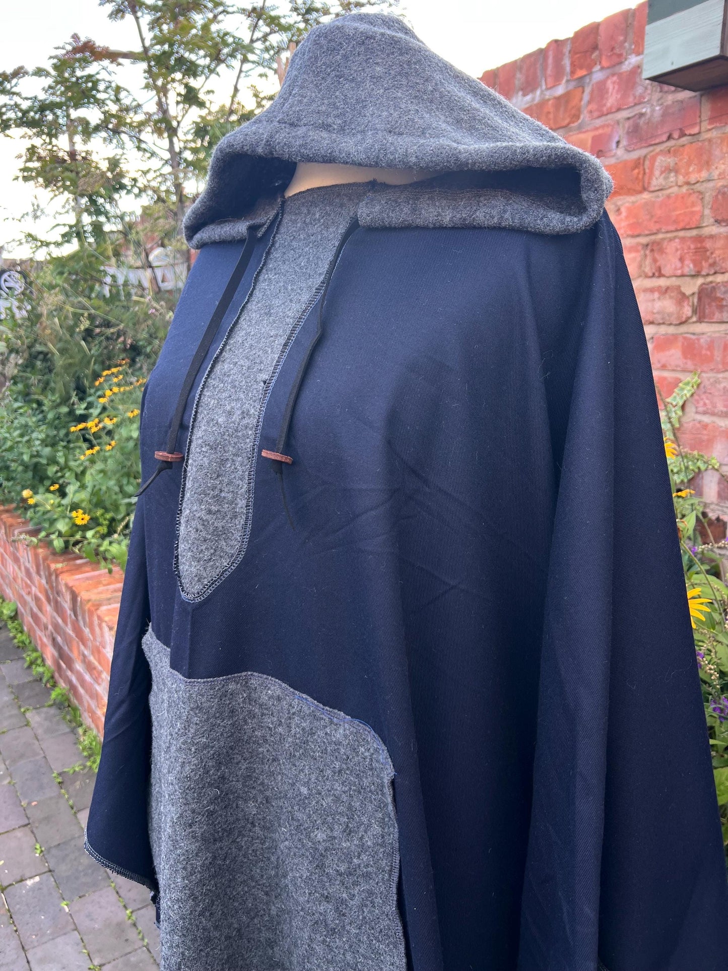 100% New Wool Poncho - Handmade from vintage fabrics