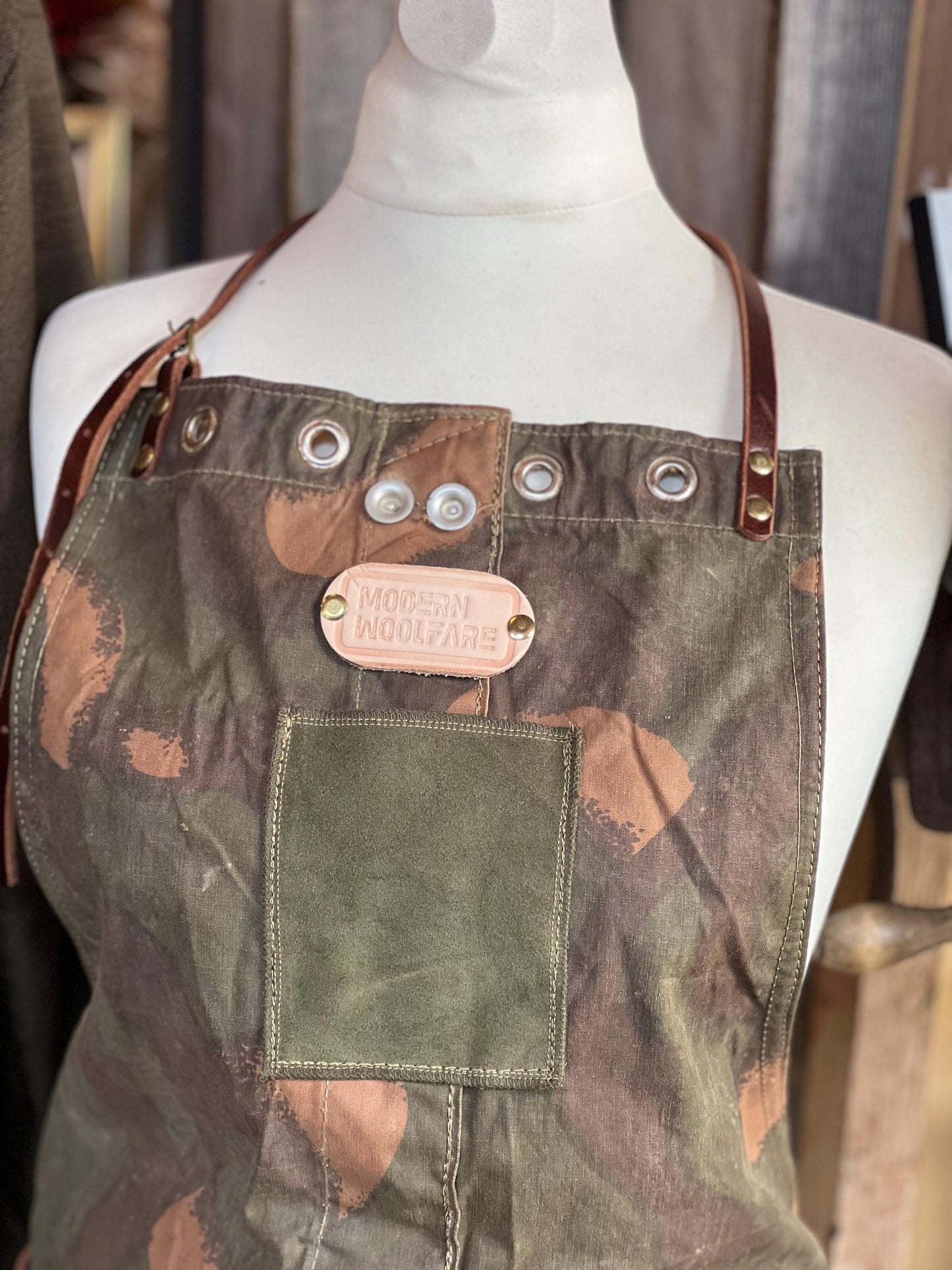 Vintage Zeltbahn Apron with Leather Accents – Handcrafted & One of a Kind