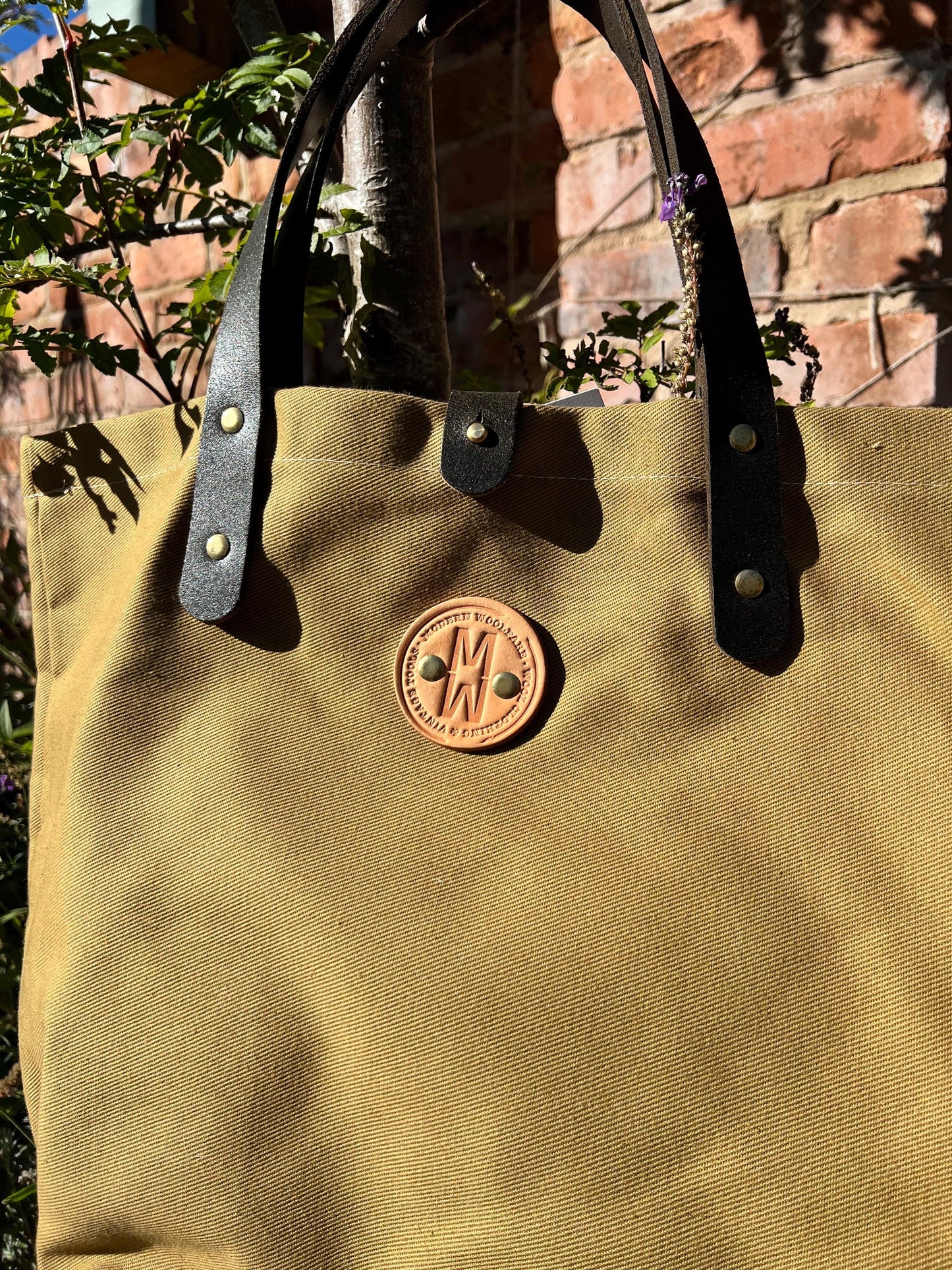 Handmade Heavy Canvas Tote Bag – Full Grain Leather & Brass Fittings – British Craftsmanship
