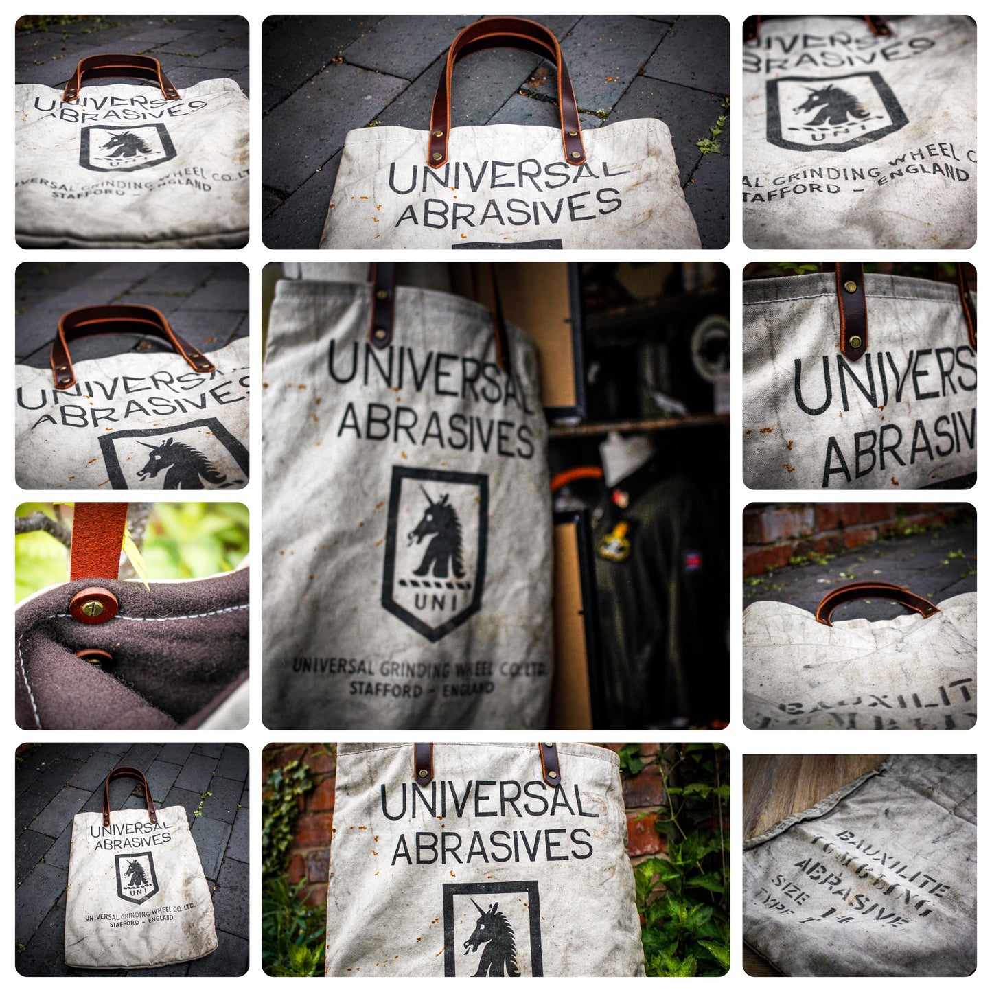 Reclaimed Industrial Canvas Tote Bag | Wool Lined Heritage Carry Bag | Buffalo Leather Straps | Handmade British Utility Bag
