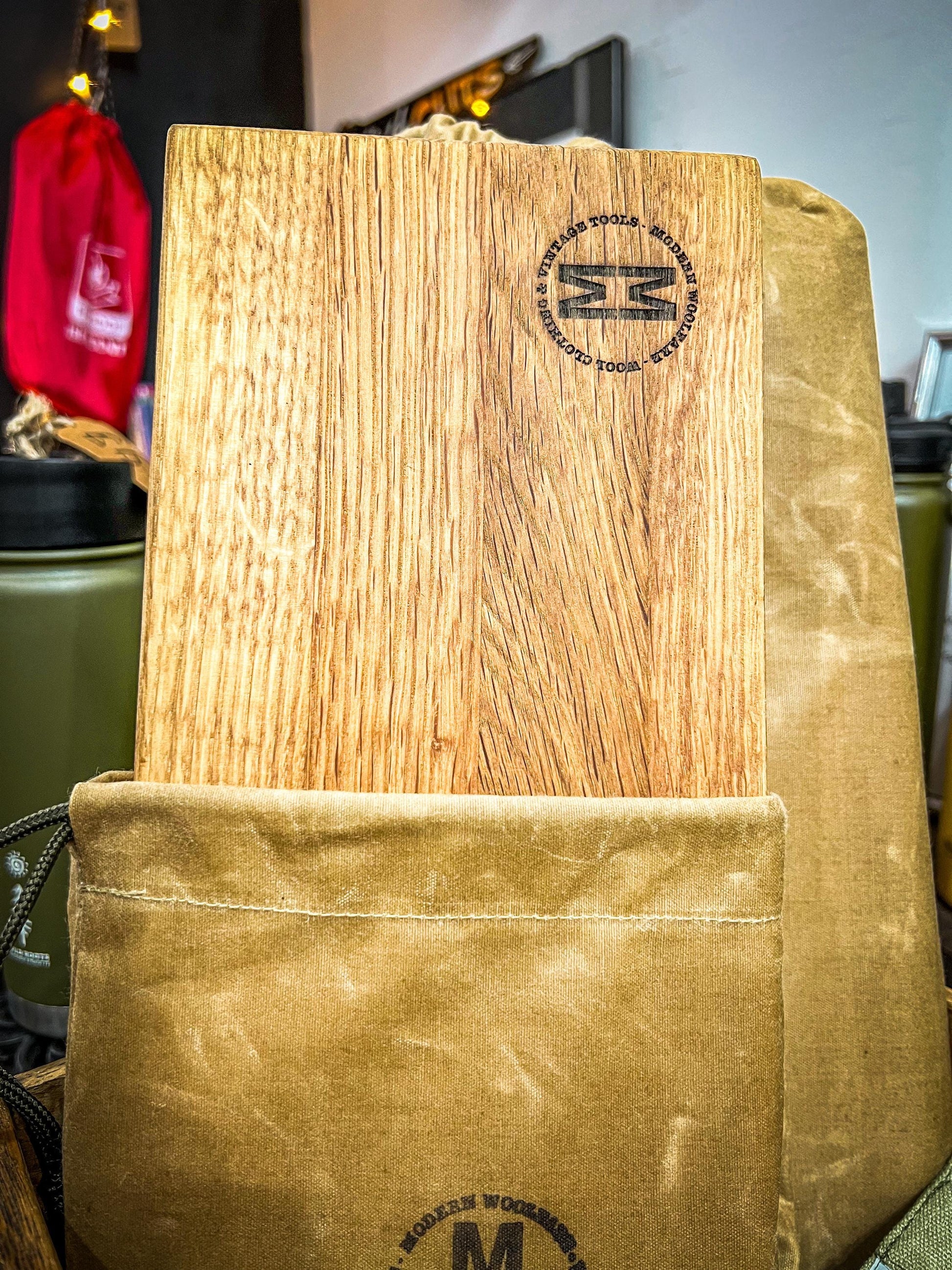 Hand Finished Oak Chopping Boards with Handmade Wax Cotton Sleeve