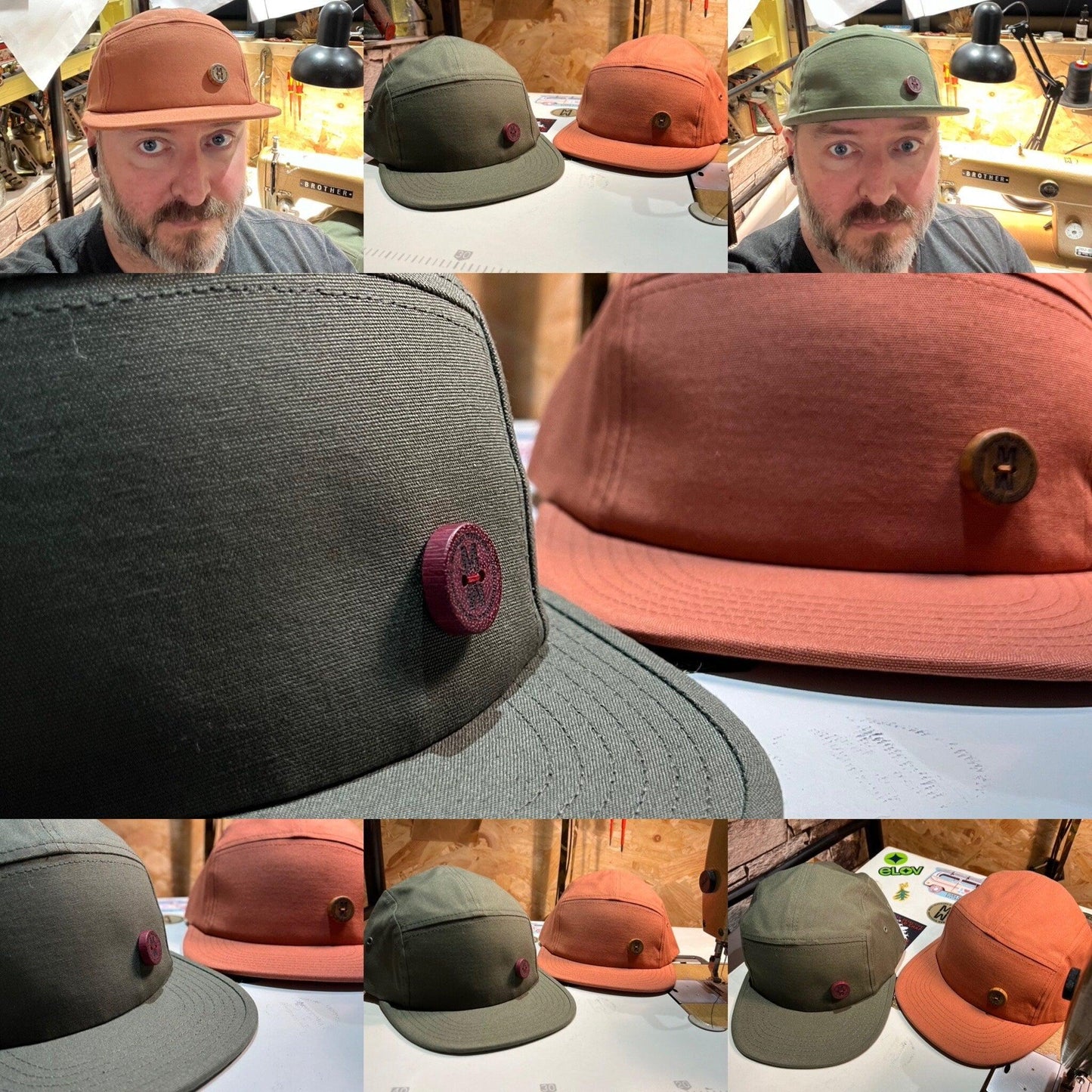 New - 5 Panel Cap with handmade Custom Button