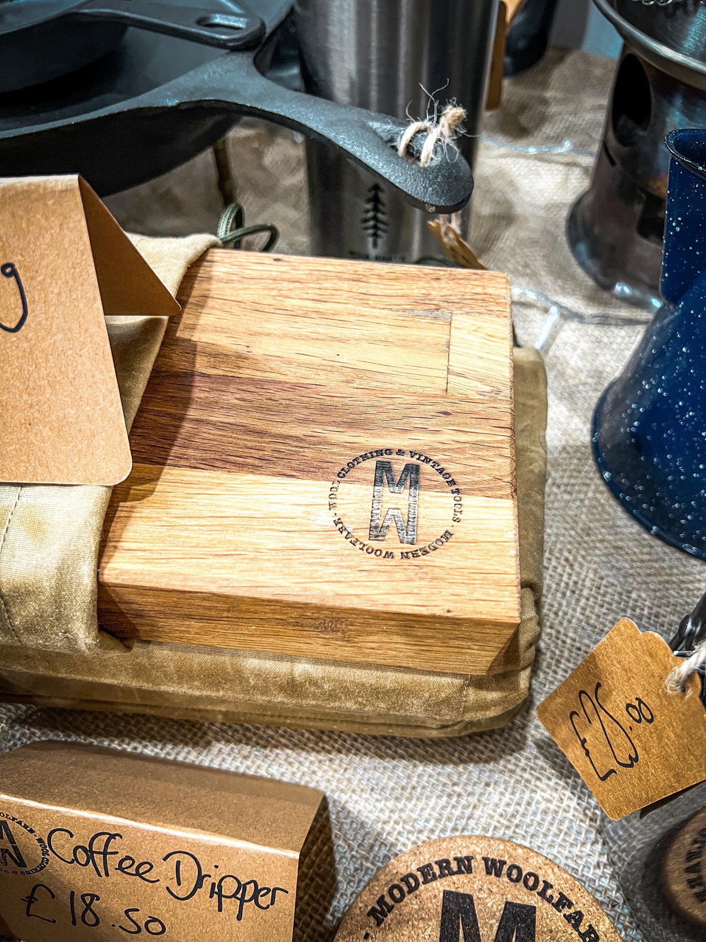 Hand Finished Oak Chopping Boards with Handmade Wax Cotton Sleeve
