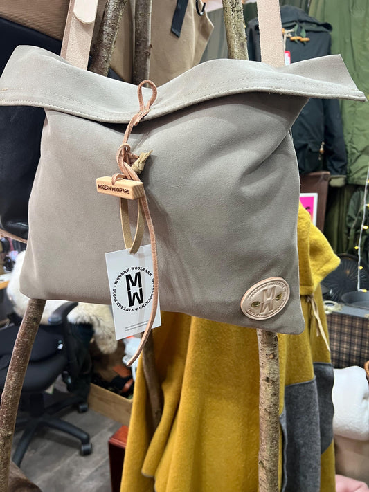 Grey Suede Leather Haversack - Handmade in England