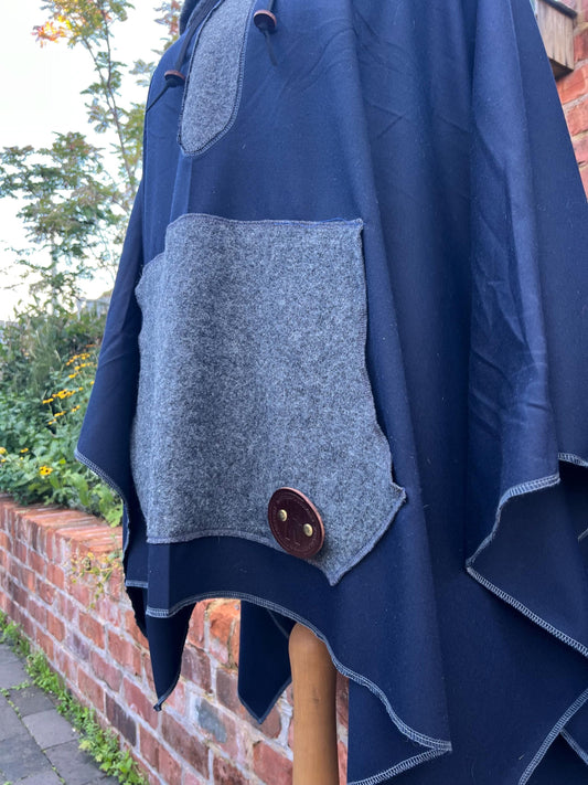 100% New Wool Poncho - Handmade from vintage fabrics