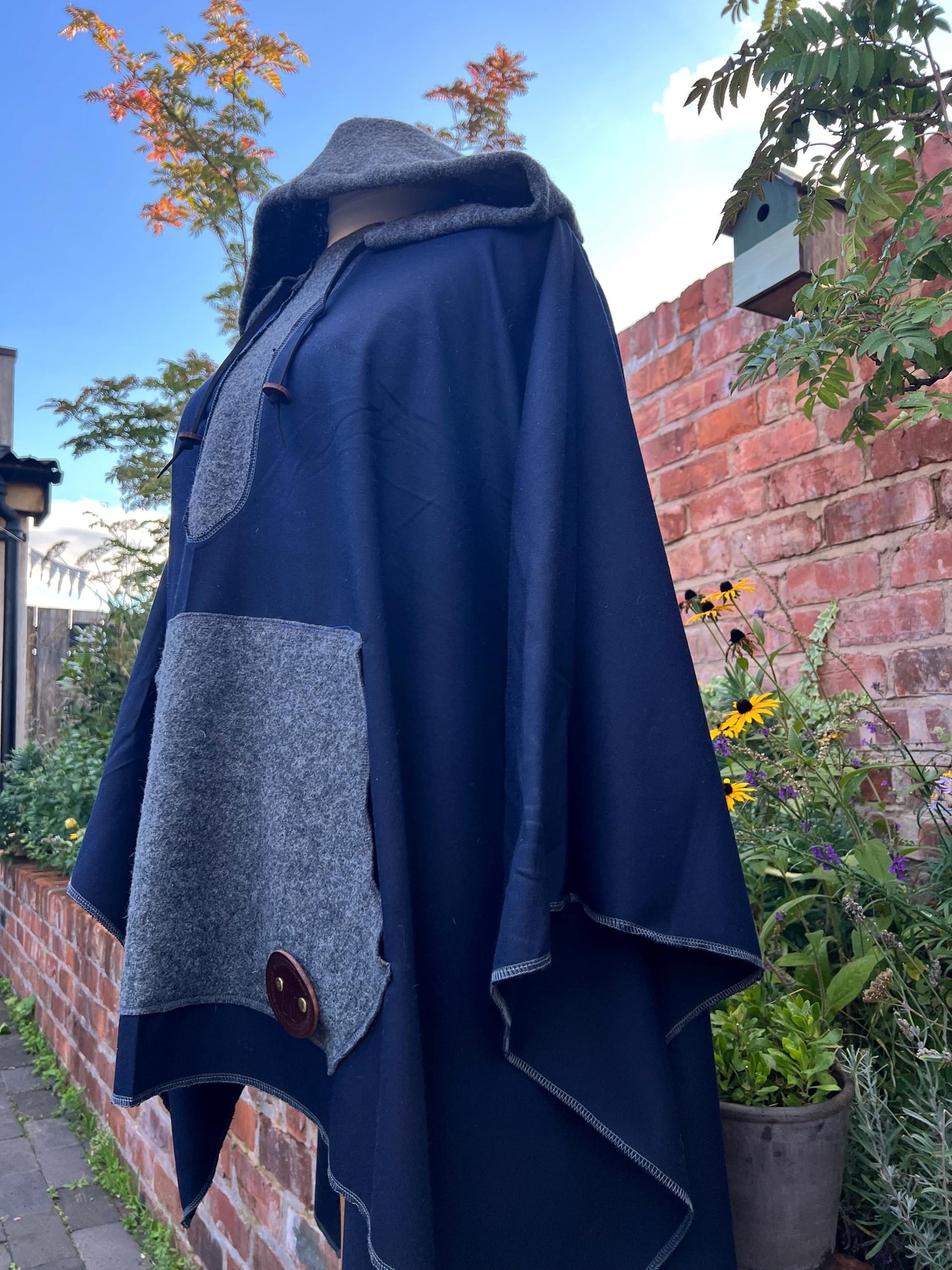 100% New Wool Poncho - Handmade from vintage fabrics