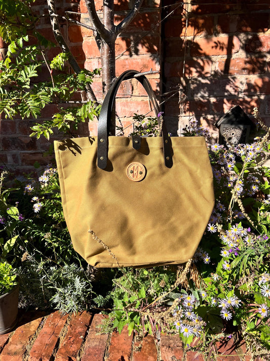 Handmade Heavy Canvas Tote Bag – Full Grain Leather & Brass Fittings – British Craftsmanship