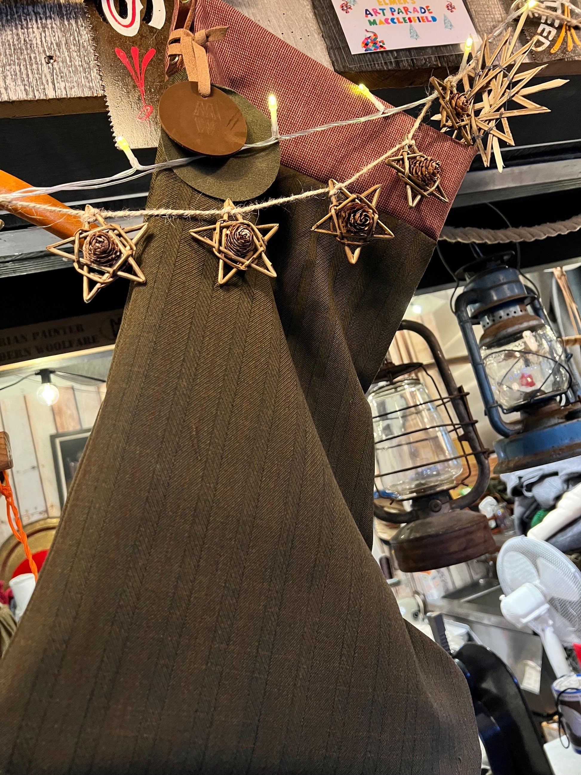 Traditional Wool Christmas Stocking – Handmade from Vintage English Wool with Buffalo Leather Hanging Strap