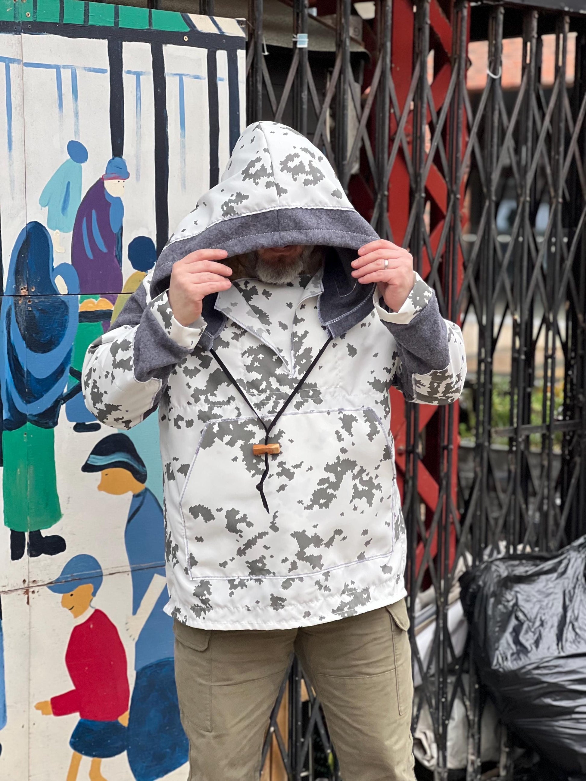 Finnish Snow Smock Anorak – Street Cut Italian Boiled Wool, Windproof, Water Resistant, Oversized Hood Bushcraft & Everyday Wear