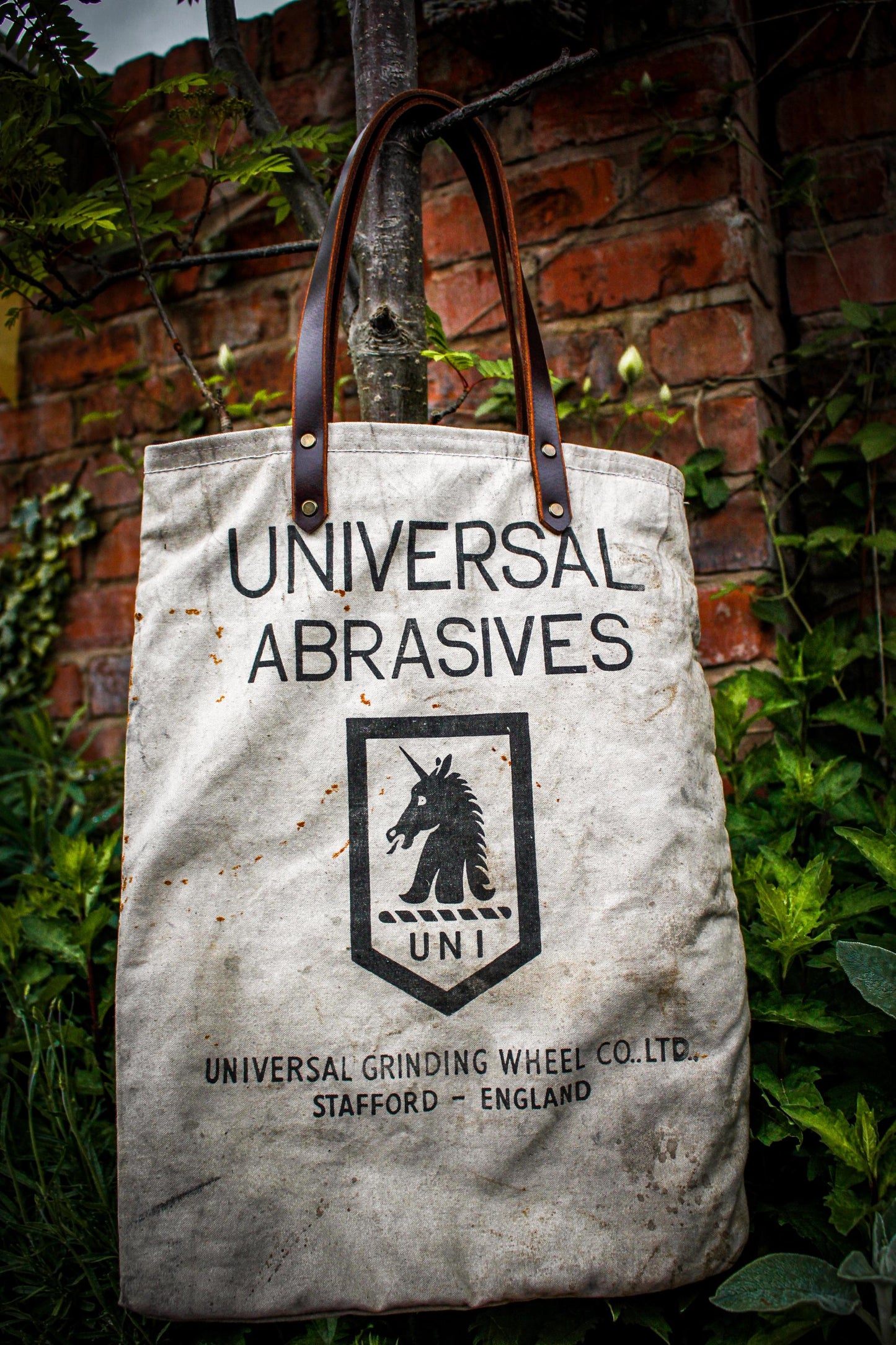 Reclaimed Industrial Canvas Tote Bag | Wool Lined Heritage Carry Bag | Buffalo Leather Straps | Handmade British Utility Bag