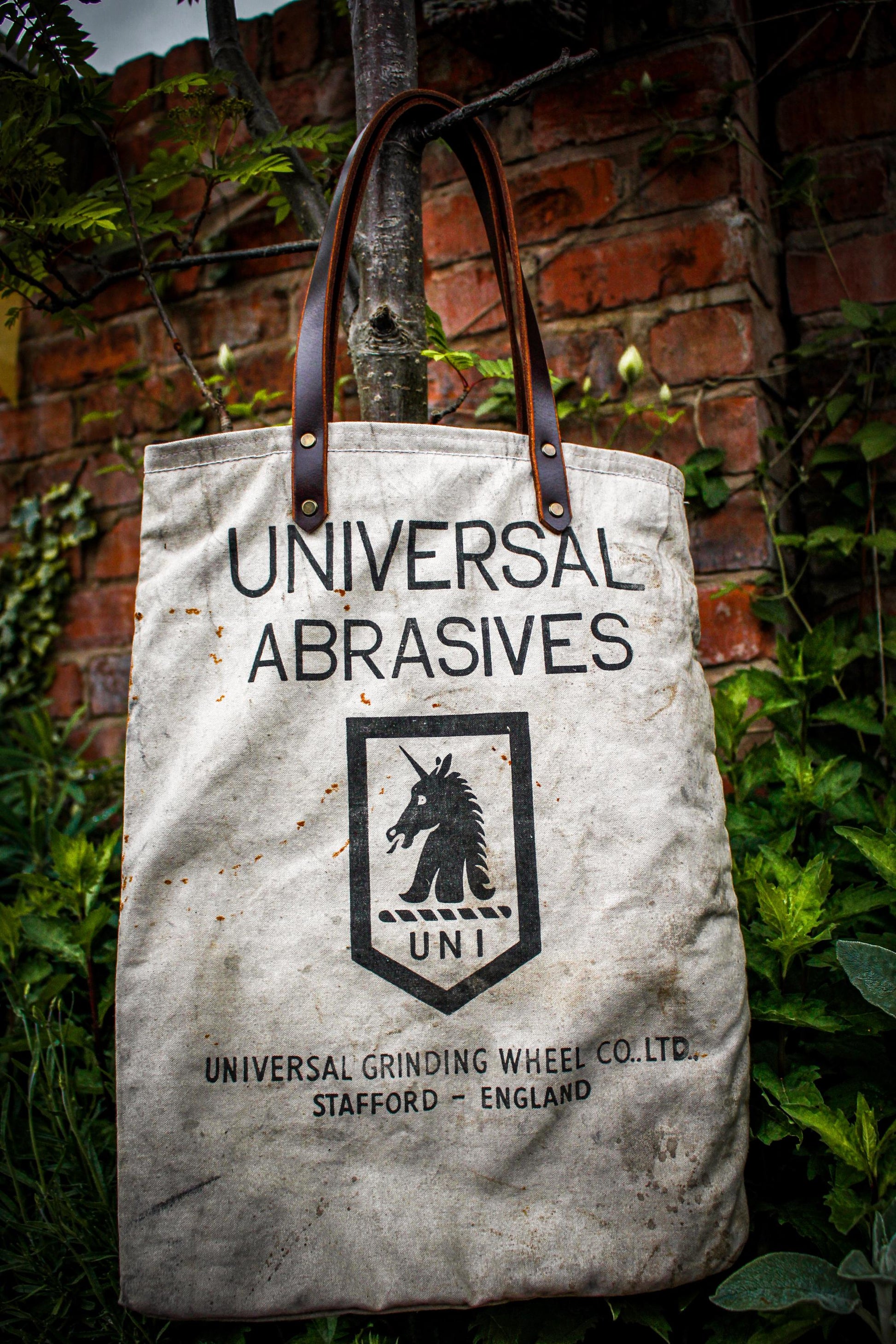 Reclaimed Industrial Canvas Tote Bag | Wool Lined Heritage Carry Bag | Buffalo Leather Straps | Handmade British Utility Bag