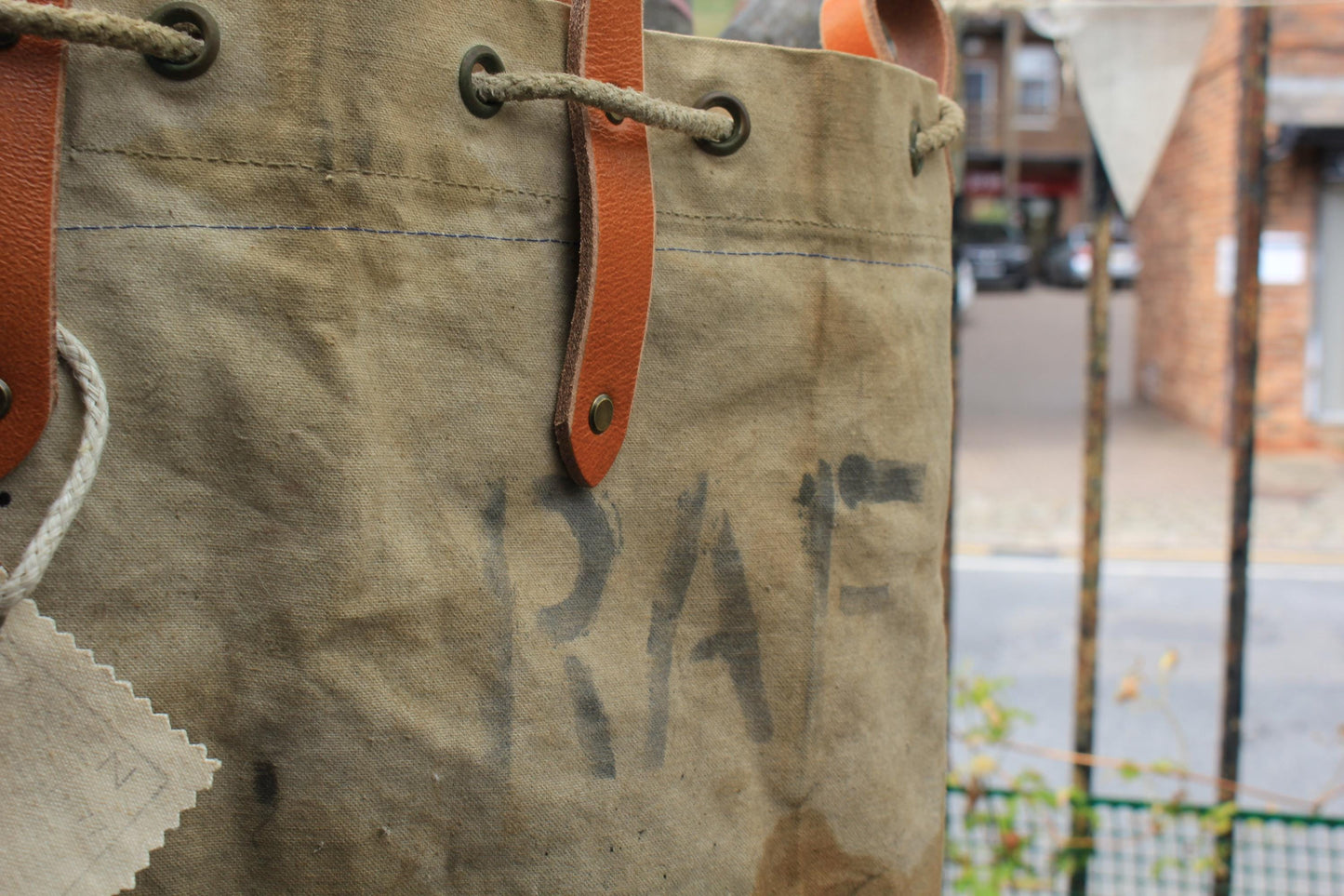 Vintage Military Canvas Tote Bag – Reclaimed RAF Deployment Bag 1952, Leather Handles, Wool Lining