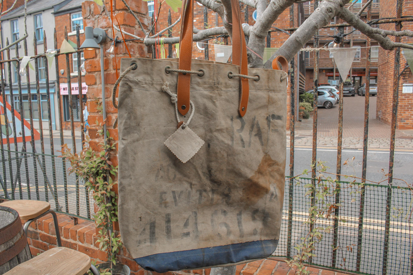 Vintage Military Canvas Tote Bag – Reclaimed RAF Deployment Bag 1952, Leather Handles, Wool Lining