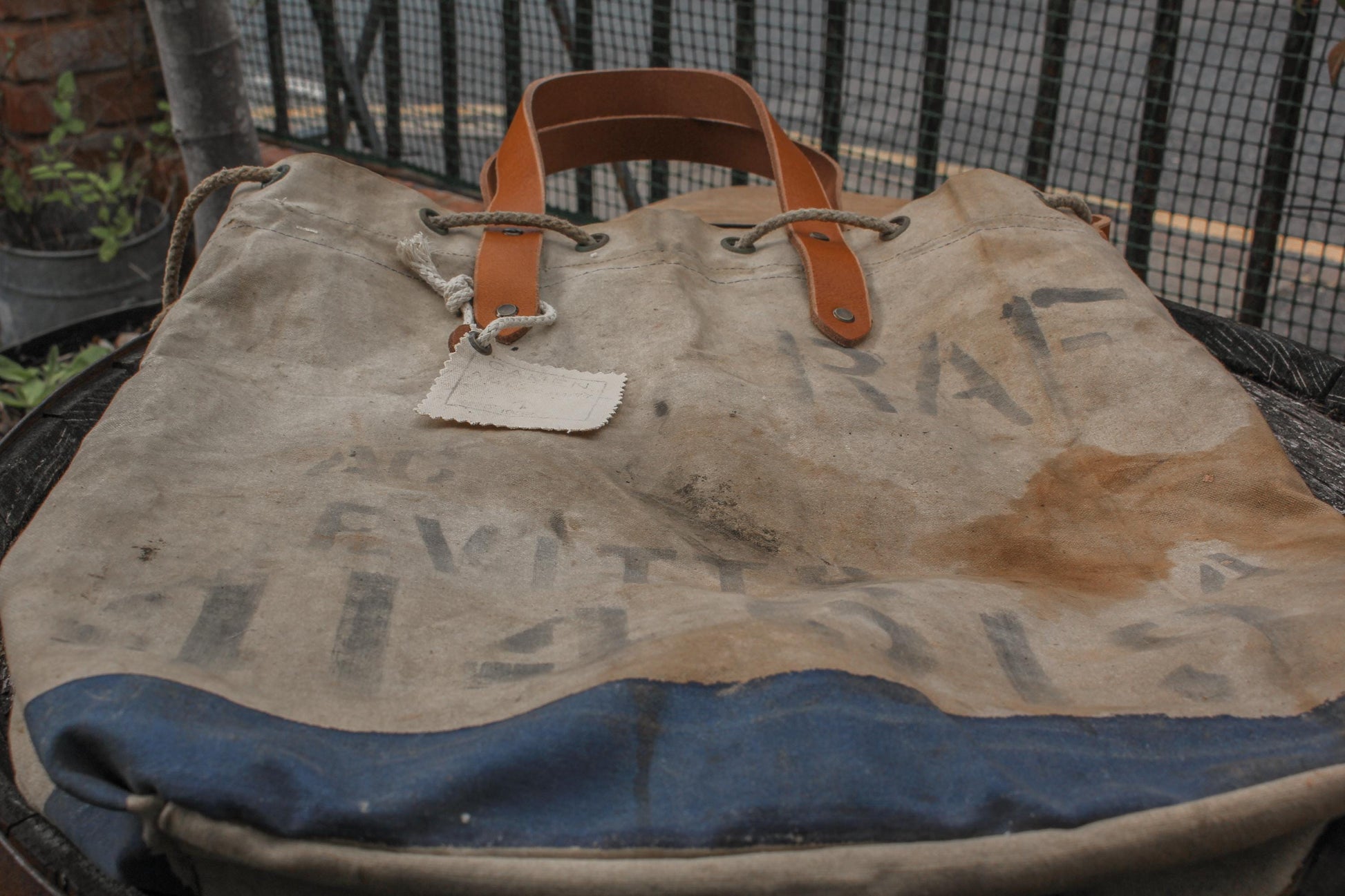 Vintage Military Canvas Tote Bag – Reclaimed RAF Deployment Bag 1952, Leather Handles, Wool Lining