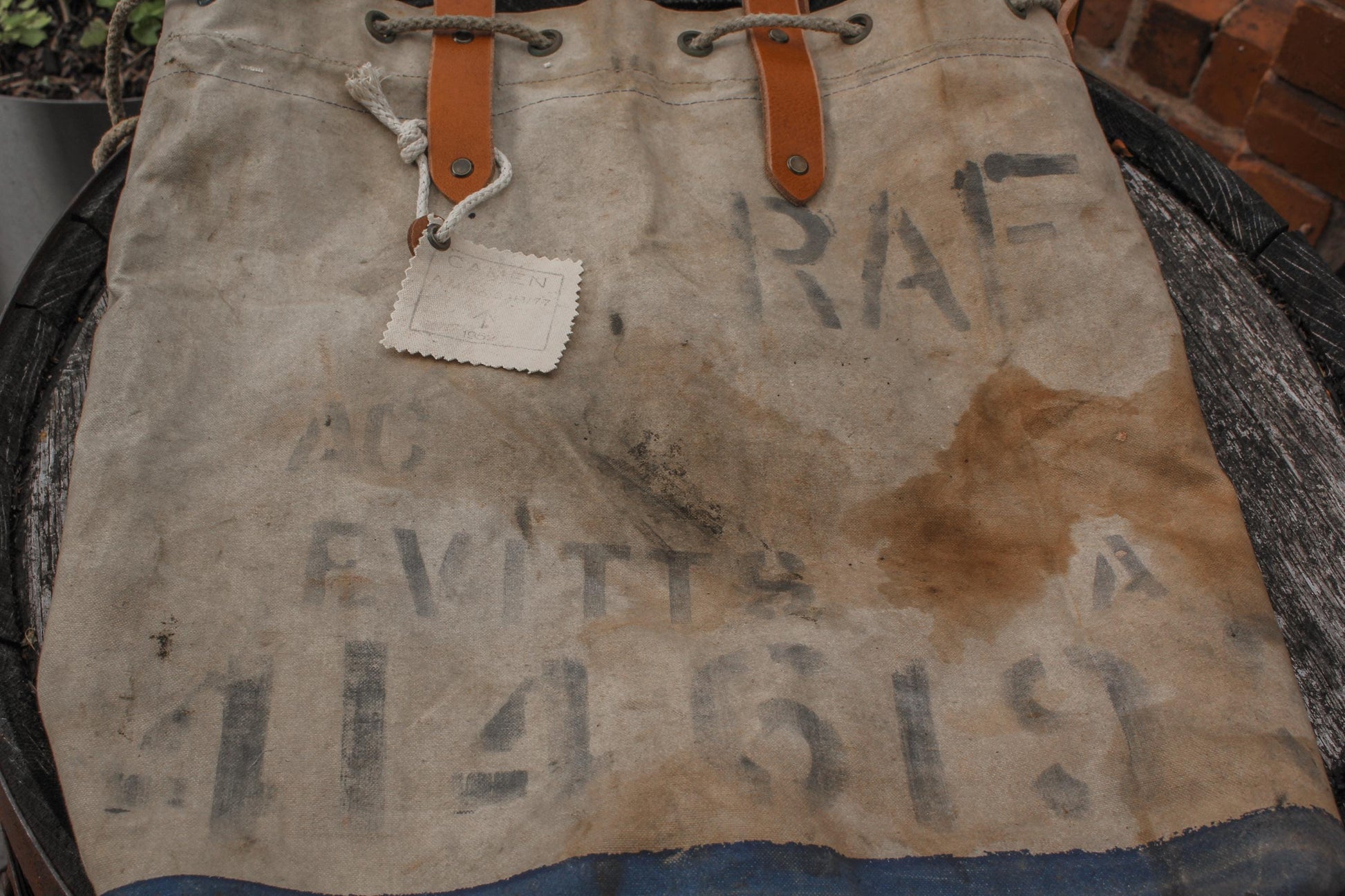Vintage Military Canvas Tote Bag – Reclaimed RAF Deployment Bag 1952, Leather Handles, Wool Lining