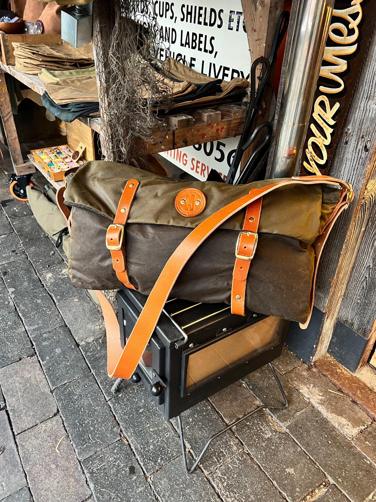 Handcrafted Waxed Canvas Satchel – British Millerain & Buffalo Leather