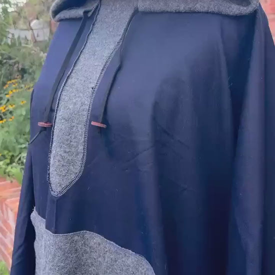 100% New Wool Poncho - Handmade from vintage fabrics