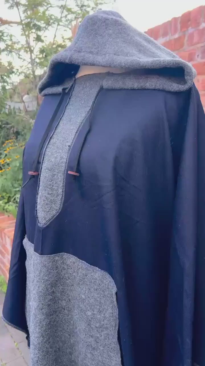 100% New Wool Poncho - Handmade from vintage fabrics