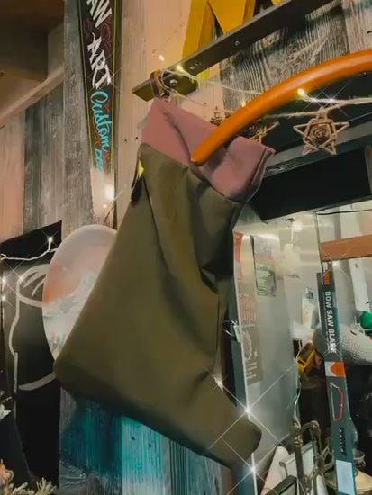 Traditional Wool Christmas Stocking – Handmade from Vintage English Wool with Buffalo Leather Hanging Strap